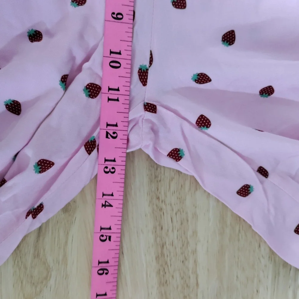 Sweet Society Pink Strawberry Pajama Set Lace Collar Ruffle Top Joggers Medium